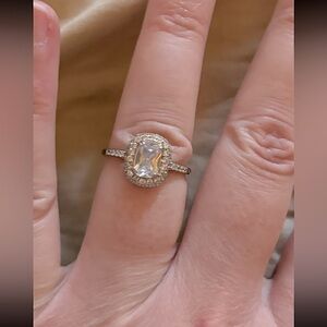 Charmed Aroma-Sterling Silver 925 Emerald Cut Vintage Style Ring-W/C. Zirconia